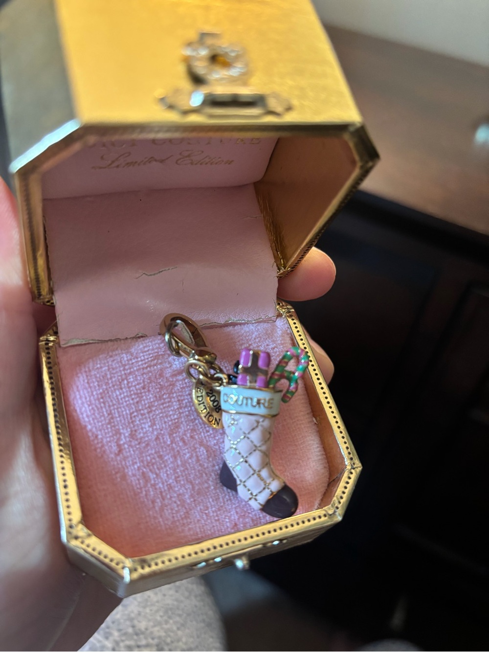 Juicy Couture Pink, Gold and Green Enamel Holiday Stocking Charm